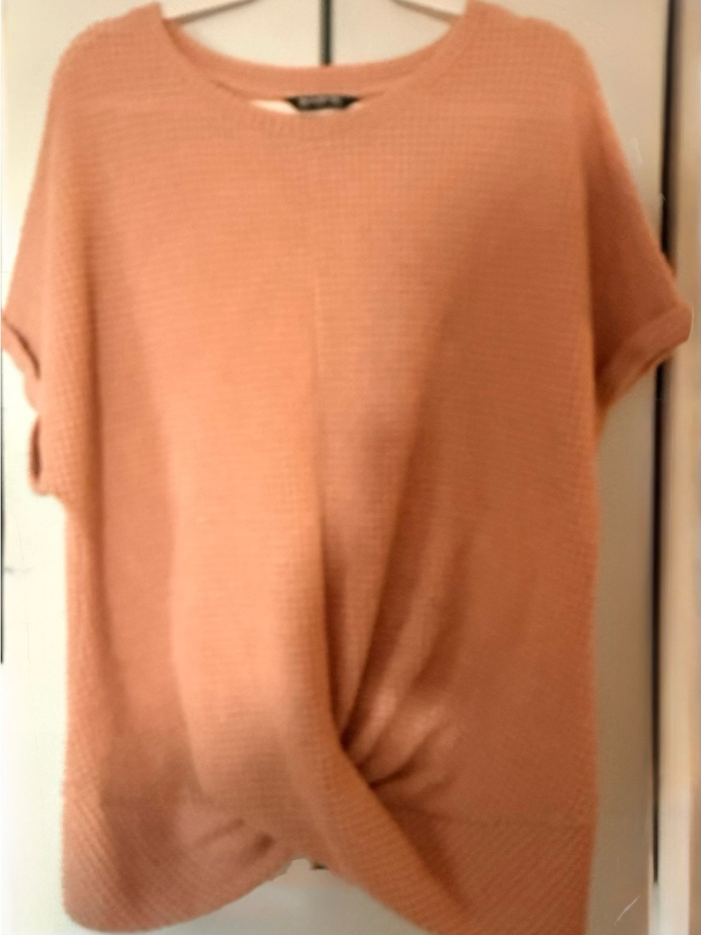 BloomChic Peach Twisted Front Short Sleeve Knit Top